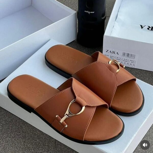 Zara's Tan Brown Leather slip-on slide