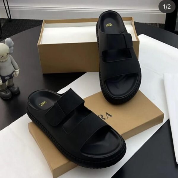 Luxury ZARA Double Strap Slides-Black