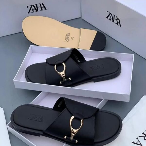 Zara's Black Leather slip-on slide