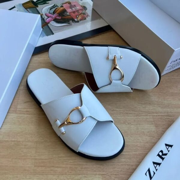 Zara's White Leather slip-on slide