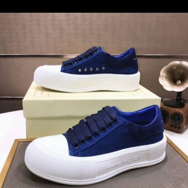 Alexander McQUEEN Navy Canvas Sneaker with White Accent & White Sole