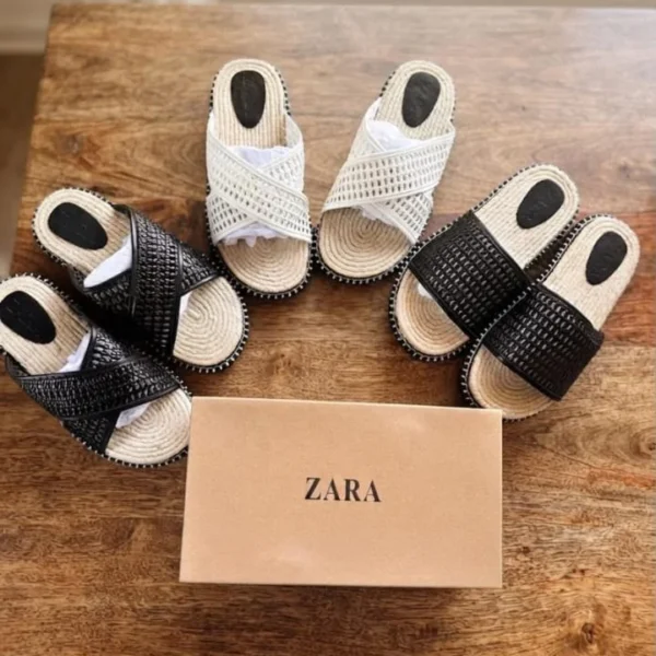 ZARA Raffia Woven Cross-Strap Slides (one each)