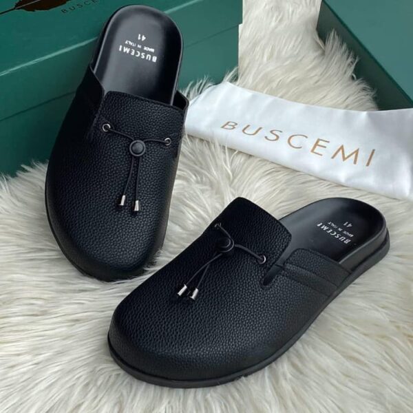 Buscemi Black Leather Slip-On Mules