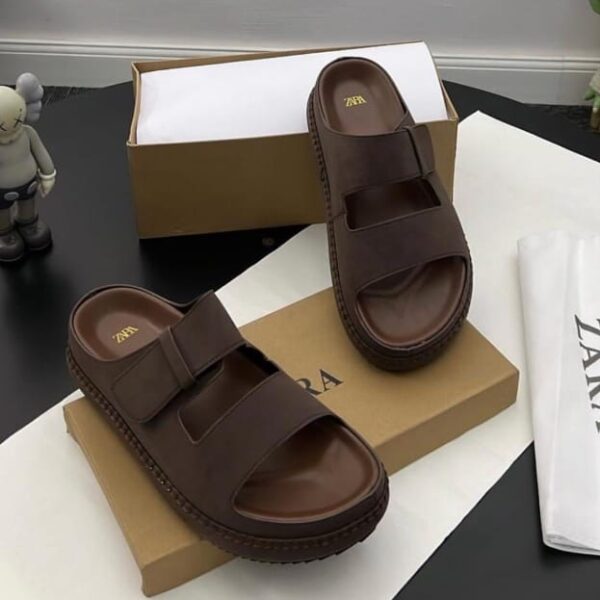 Luxury ZARA double strap Slides-Coffee Brown
