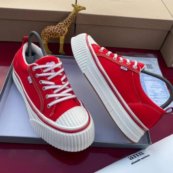 AMI Alexandre Mattiussi Platform Canvas Sneakers – Red