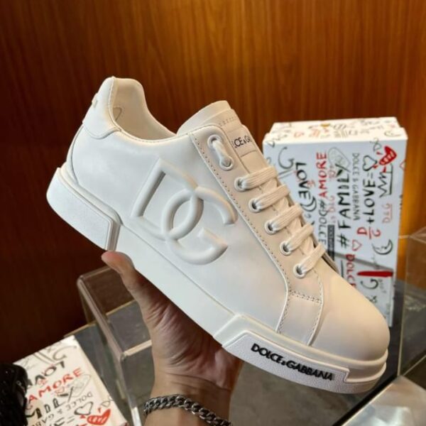 Dolce & Gabbana Portofino Logo-Embossed Leather Sneakers – White