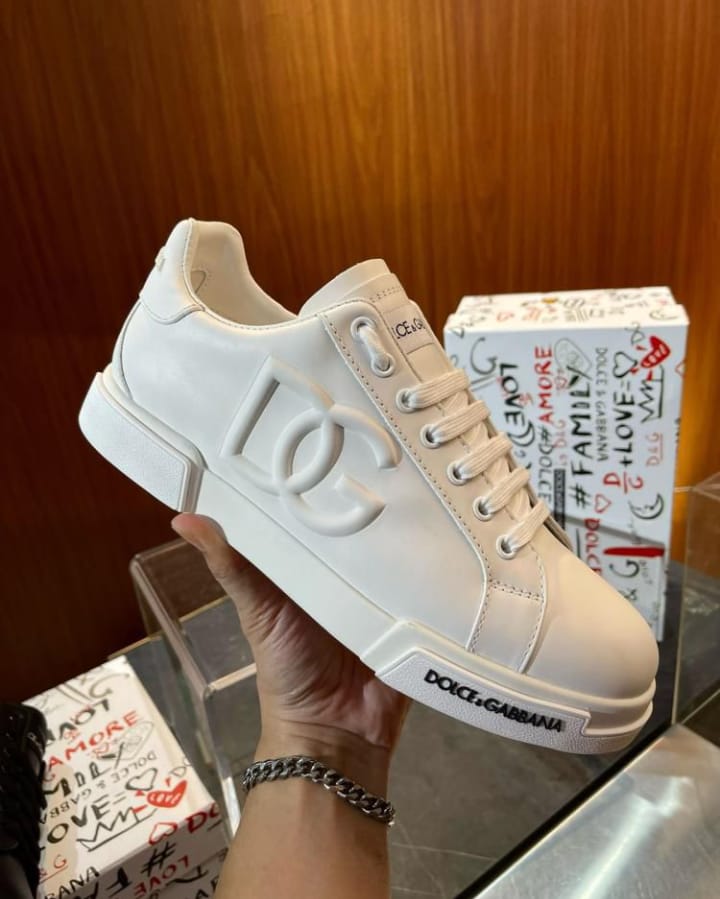 Dolce & Gabbana Portofino Logo-Embossed Leather Sneakers – White