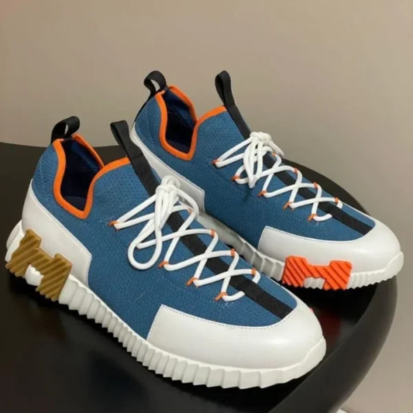 Hermes Crew Knit Chunky Sneakers For Men - Blue/White/Orange