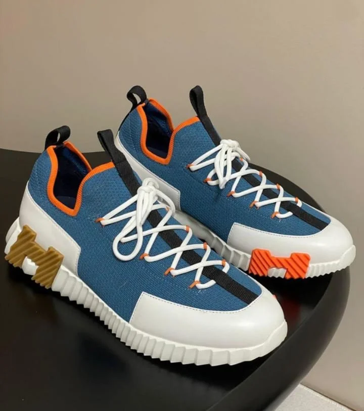 Hermes Crew Knit Chunky Sneakers For Men – Blue/White/Orange